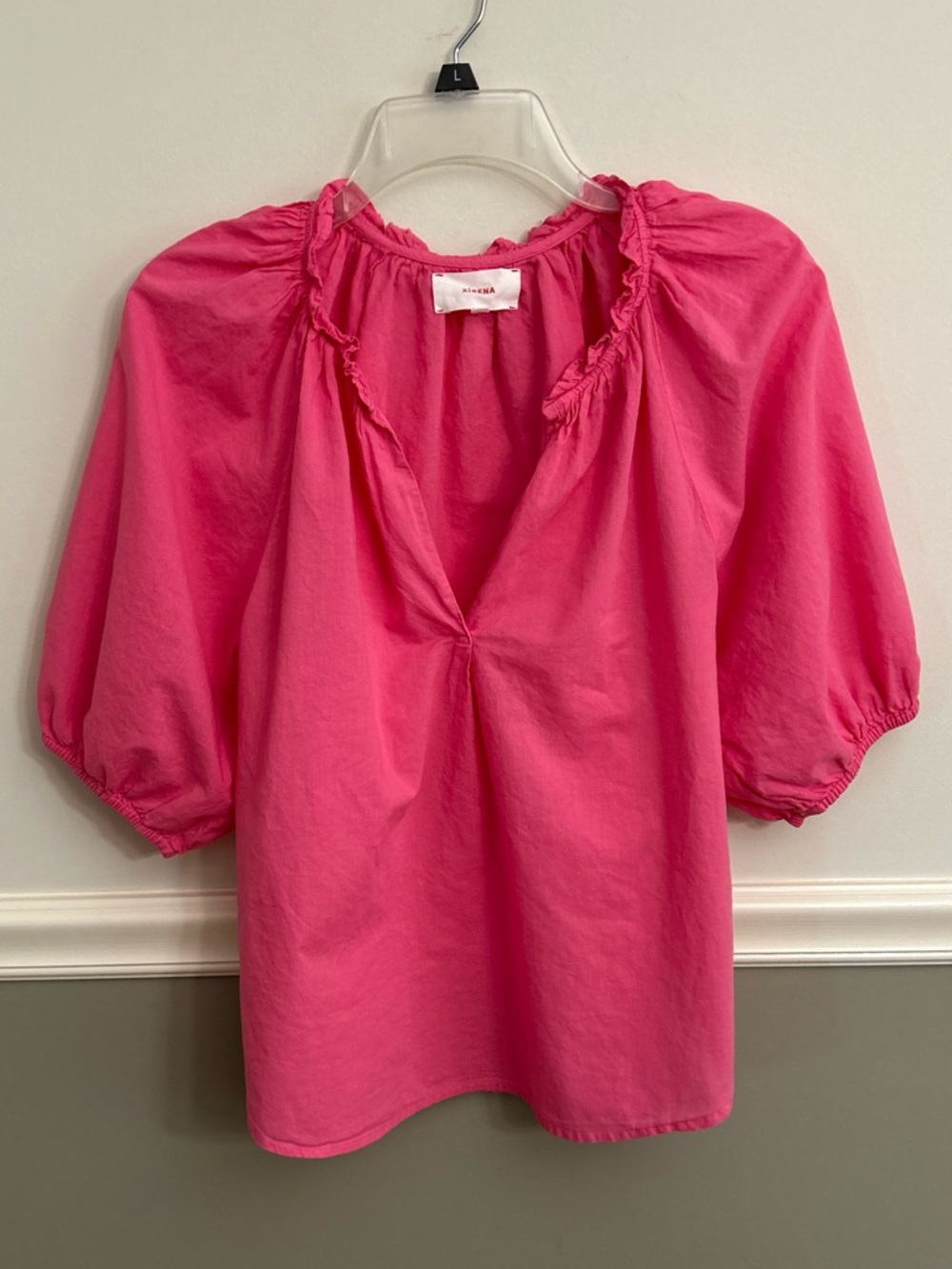 Xirena Jules Pink Bubble Balloon Puff Sleeve Ruffle V-Neck Blouse Extra Small
